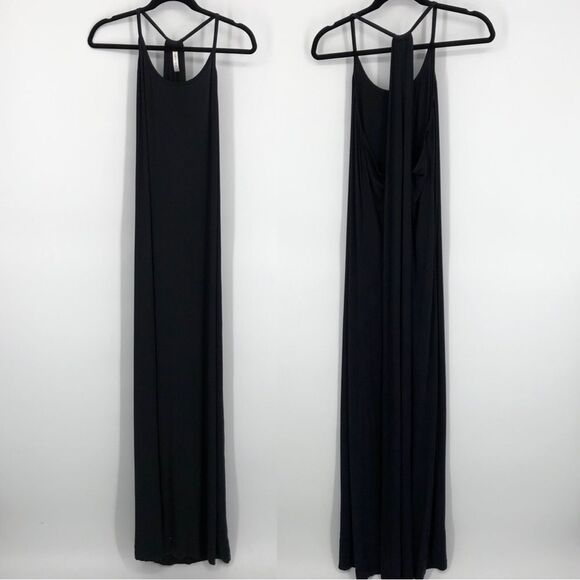 Fabletics Maxi Dress Womens 1X Black Strappy Long Stretchy Soft Comfy Fitted - Picture 1 of 12
